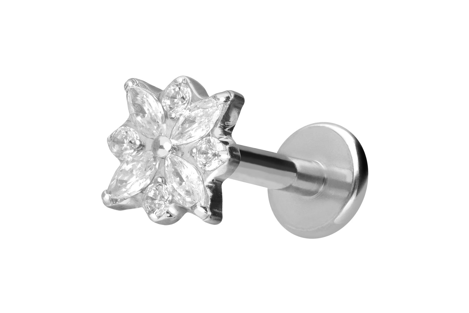 Titan Labret Piercing mit Push Fit KRISTALLBLUME